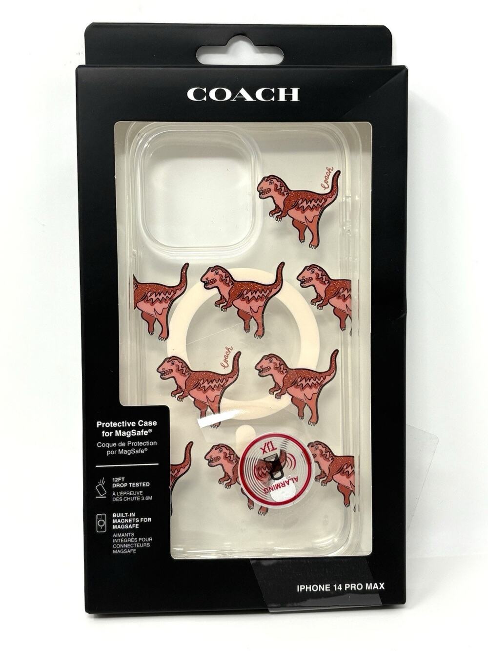 Coach Rexy Dinosaur iPhone 14 Pro Max Clear Case Pink Glitter Magsafe NIP